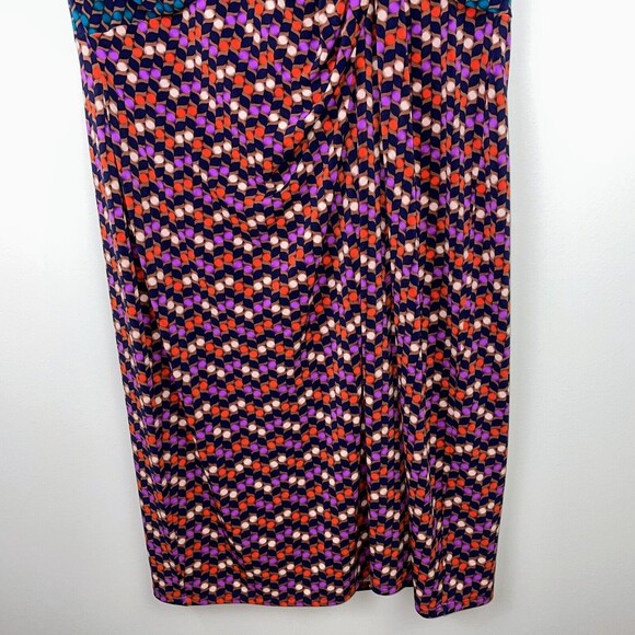 Jones New York Fit & Flare Quarter Sleeve Faux Wrap Patterned Dress Purple Sz 16 - Picture 3 of 10